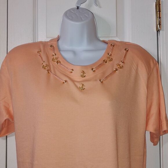 Carolyn Taylor peach top with anchor embellishments  Sz S - Picture 3 of 9